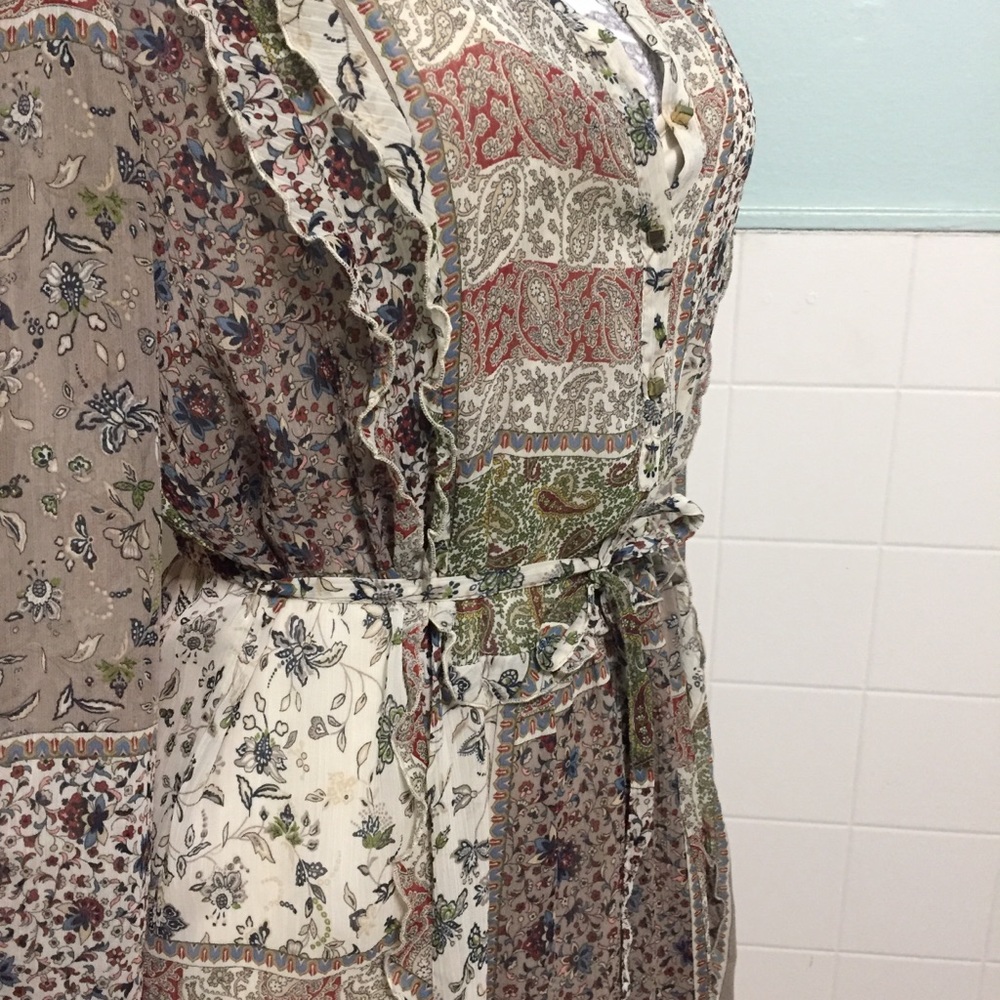 Zara Floral Patchwork Dress w/Ruffle Bofice - Picture 5 of 7